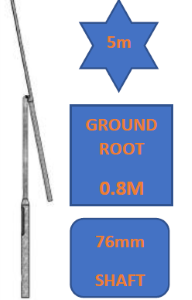 5M Galvanised Rooted Mid-Hinged  Street Lamp Post Top/Lighting Column